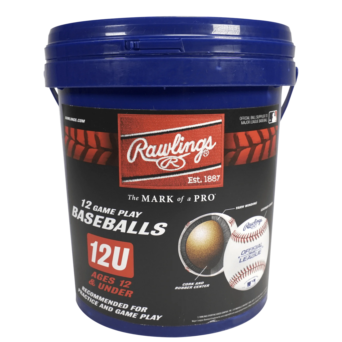 Rawlings ROLB2 12U Official League Youth Practice Baseball Bucket, 12 Count