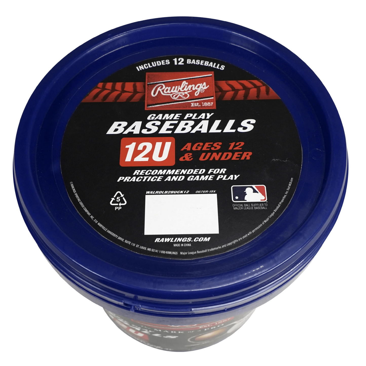 Rawlings ROLB2 12U Official League Youth Practice Baseball Bucket, 12 Count