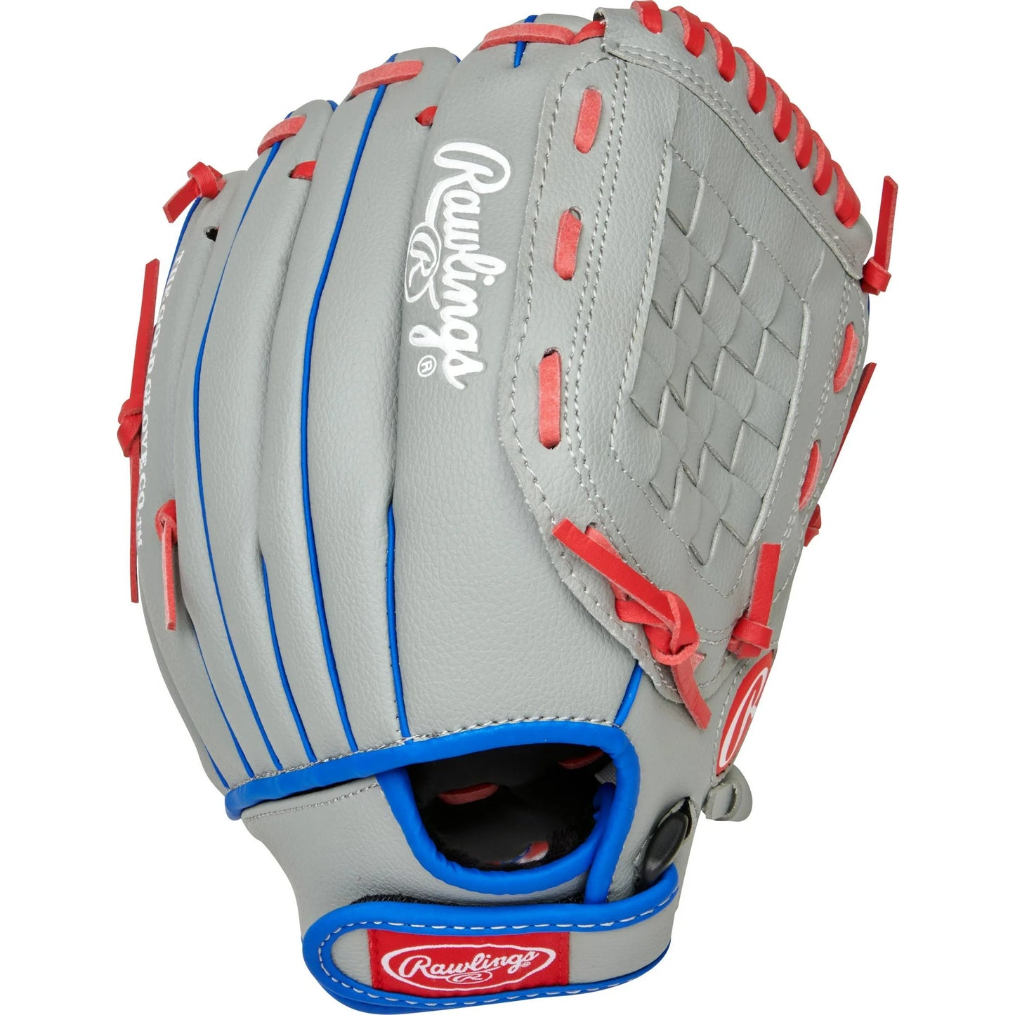 Rawlings Players Series Youth Tball/Baseball Glove, Gray/Blue/Red, 11.5 inch, Right Hand Throw