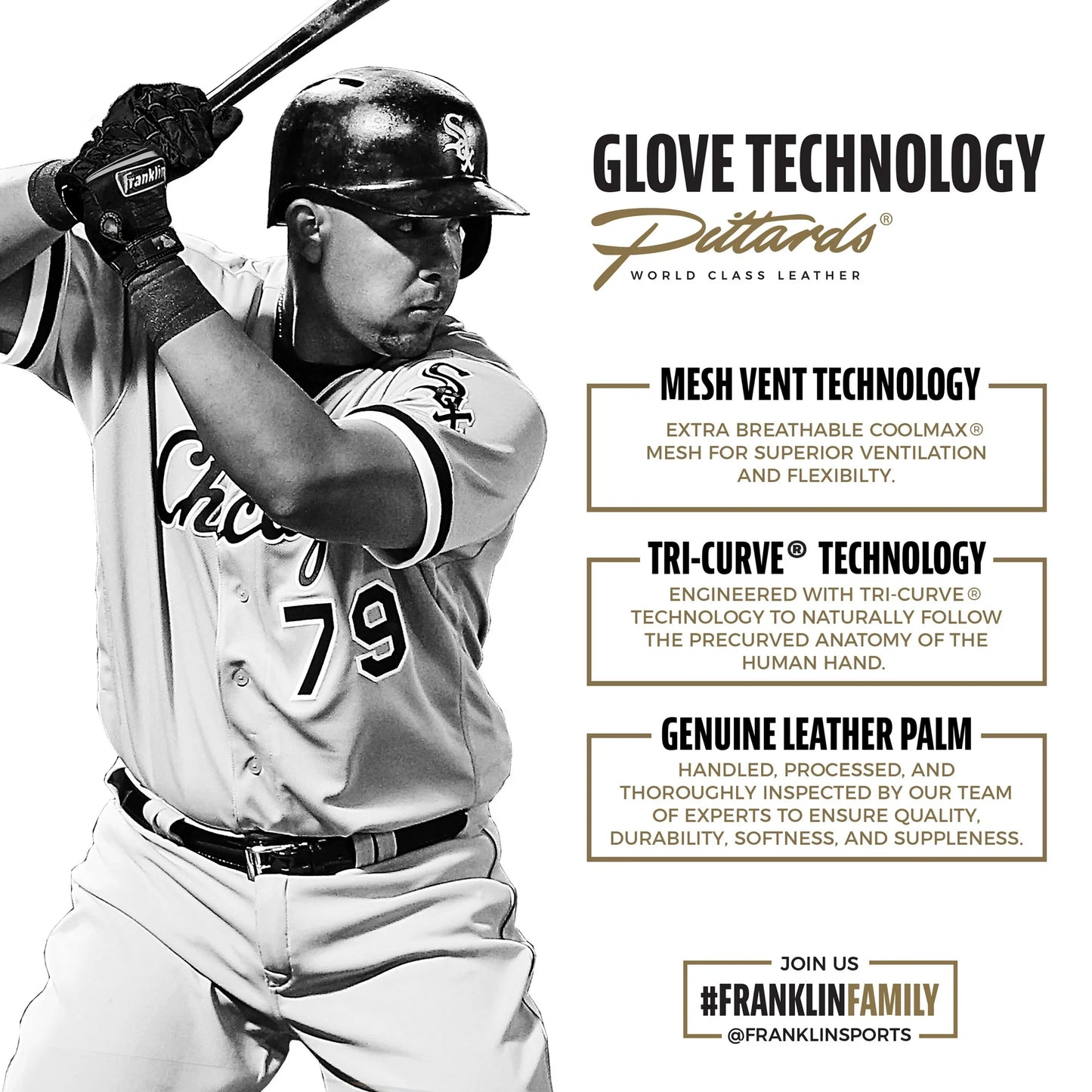 Franklin Sports MLB Classic One LT Baseball Batting Gloves - Black/Gold - Adult - 1 Pair