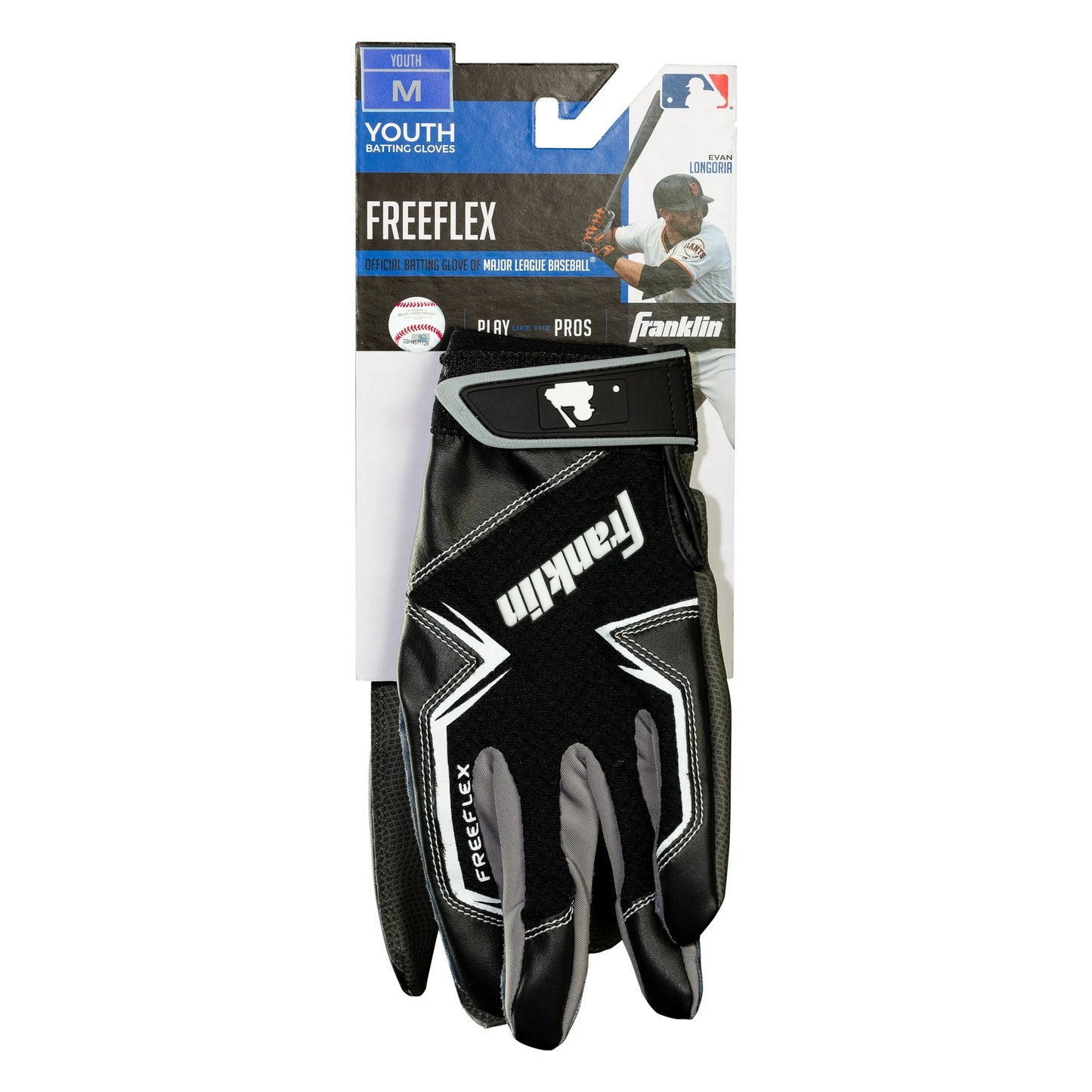 Franklin Sports MLB Free Flex Baseball Batting Gloves - Black/Gray/White - Youth - 1 Pair