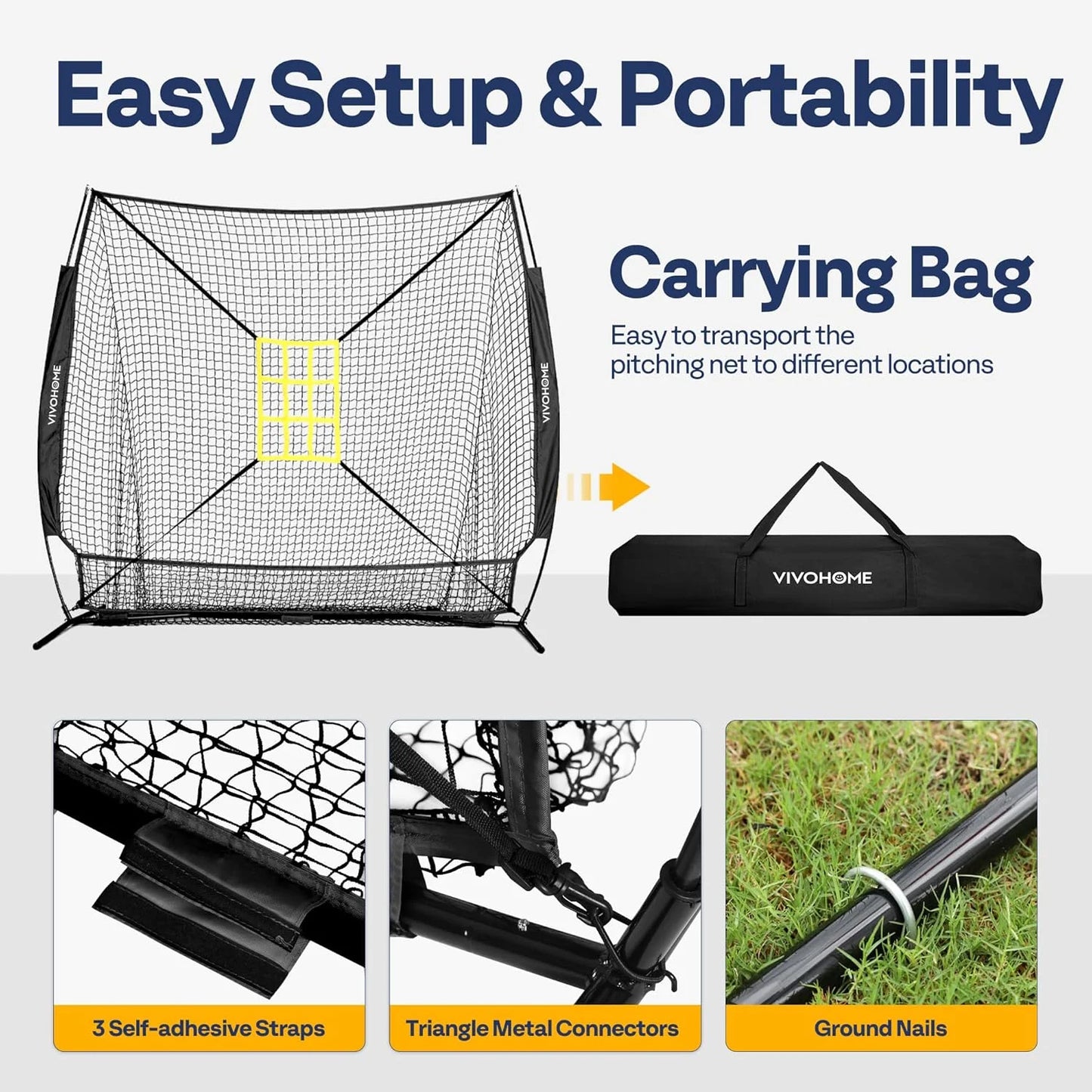 SPECSTAR Baseball Net, 7 x 7 ft Baseball Softball Hitting Net with Large Ball Collection System, with 2 Strike Zone, Batting Tee, Carry Bag