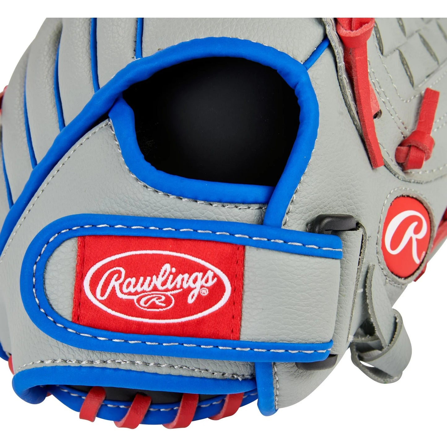 Rawlings Players Series Youth Tball/Baseball Glove, Gray/Blue/Red, 11.5 inch, Right Hand Throw